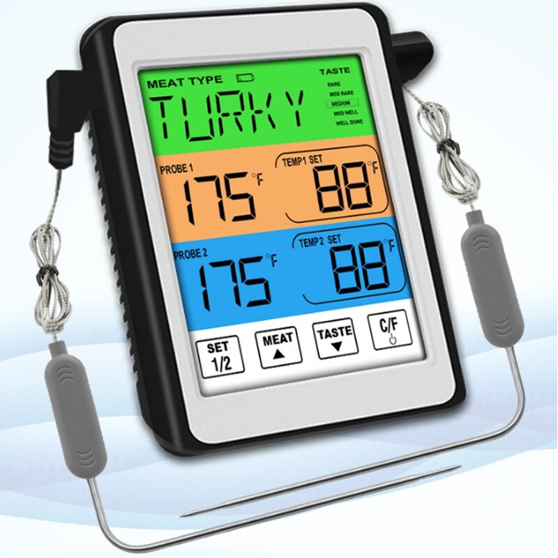 Elektronische barbecuevoedselthermometer ch -212 dubbele sonde kleurenscherm intelligente alarmvleesthermometer
