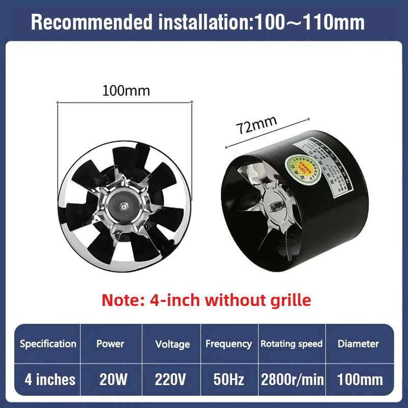 4/6/8 Inch Metal Duct Exhaust Fan IP44 Waterproof Bathroom Toilet Wall Ventilation Fan Commercial Kitchen Extractor Fan 220V: Burgundy