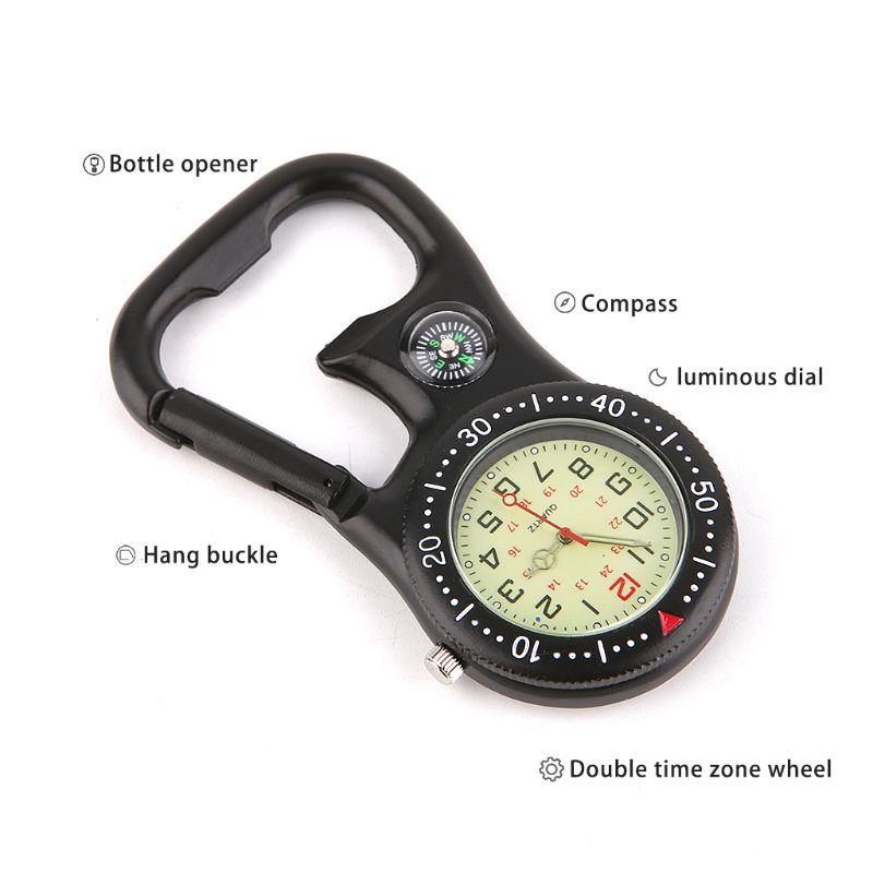 Rotsklimmen Karabijnhaak Lichtgevende Horloge Hangen Gesp Kompas Flesopener Analoge Weergave Quartz