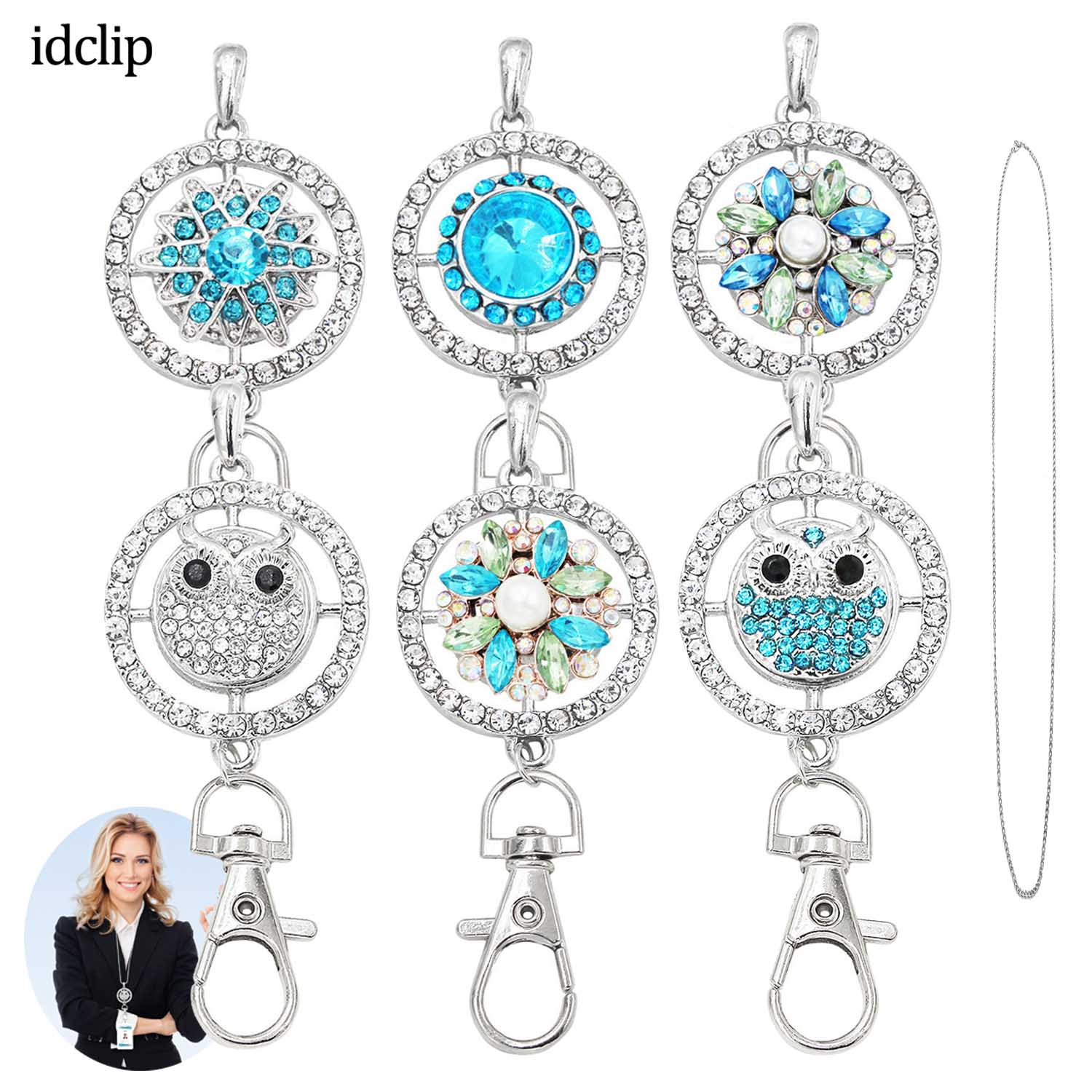 Idclip Schlüsselband Halfter Ich würde Abzeichen Eule schnappen Schmuck Rosa Reize Anhänger Clip Bling Halskette Frauen Büro zubehör