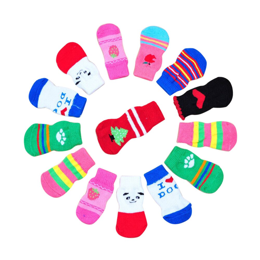 4 unids/set calcetines para perros punto Anti-slip zapatos pequeños cachorros de perro de calzado perros de compañía de invierno zapatos de lluvia nieve impermeable zapatos: L