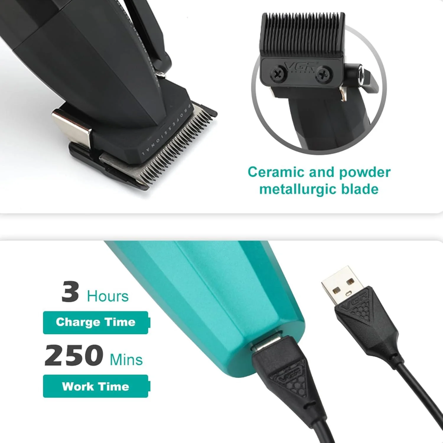 Vgr 003 906 profissional fade máquina de cortar cabelo sem fio aparadores para homens conjunto carga usb display led kit corte cabelo