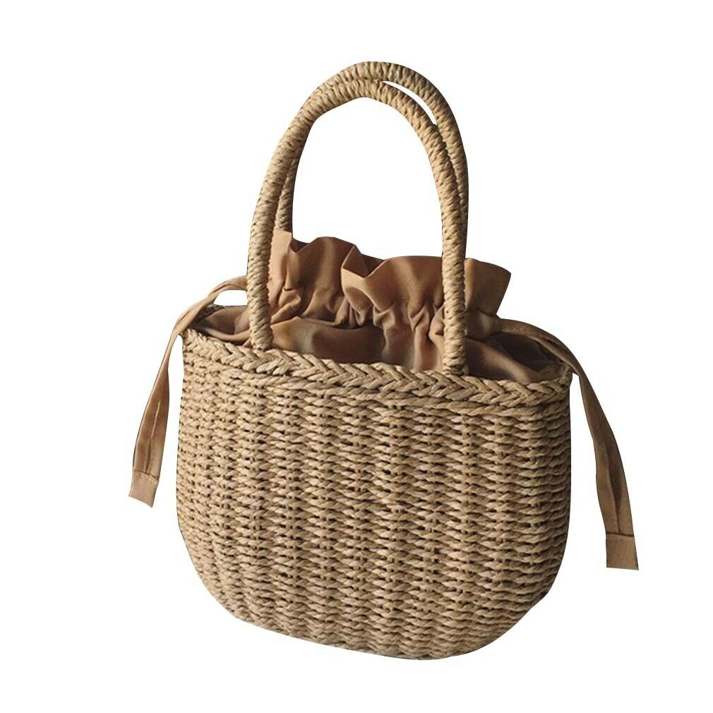 Style Women Straw Woven Bag Handbag Shoulder Bag Rattan Clutch Basket Vintage Summer Beach Bag Tote: Auburn