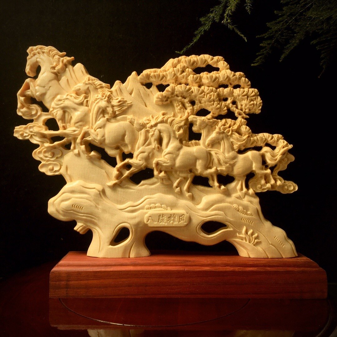 Wood carving animal dragon horse spirit ornament traditional hand carving Home Living Room Office Display Statue