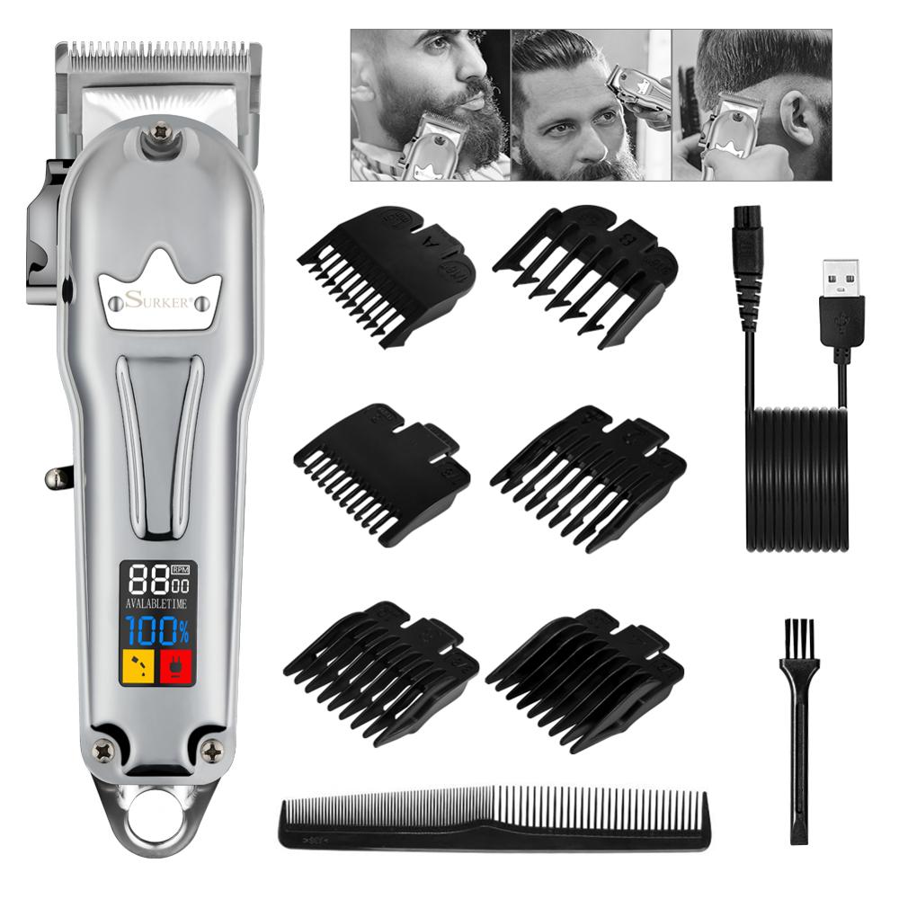 Surker All Metal Hair Clippers Men Cordless Hair Trimmer Maquina Cortar Pelo Haircut LCD Display Hairdresser: 660-silver