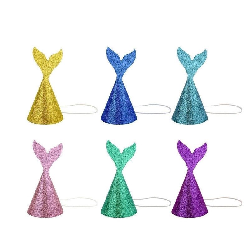 6 pièces/ensemble belle scintillante sirène forme fête célébration Carton chapeaux anniversaire chapeau fête photographie décor pour les enfants