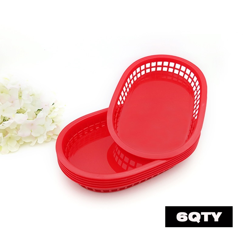 6 stk serveringsfat plast hurtigmatbrett stor bbq delikatessekurv sett burger tallerken brød serveringsbrett: 6 stk rød