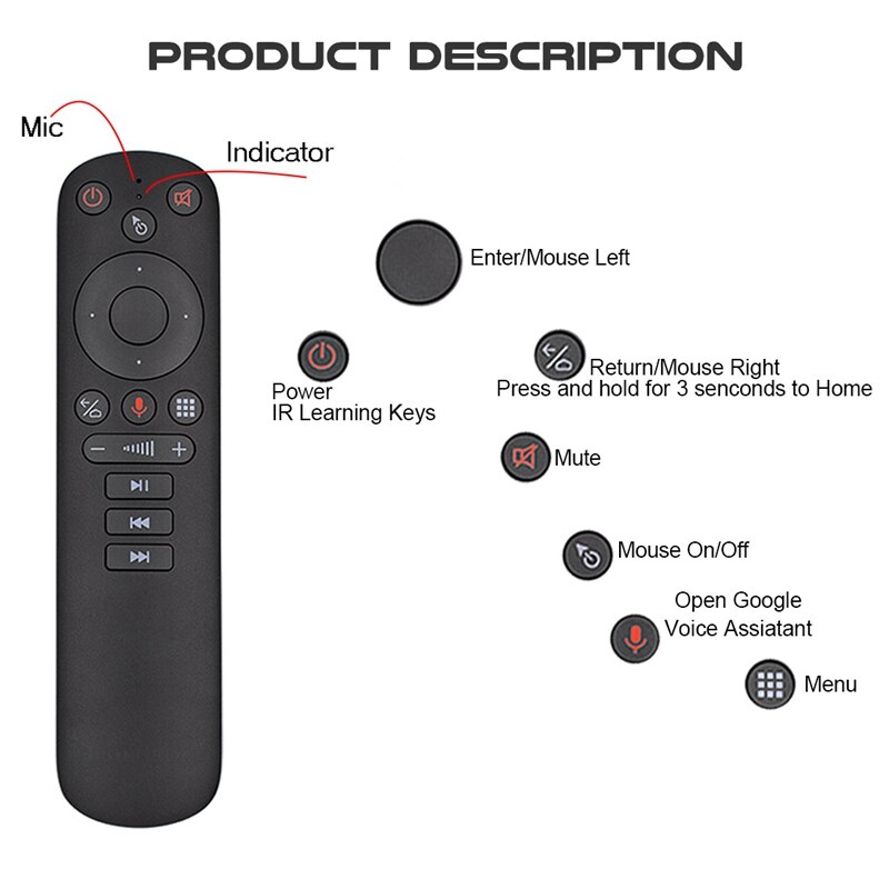 Wireless Fly Air Mouse Gyroscope 2.4G Smart Voice Remote Control for Android TV Box