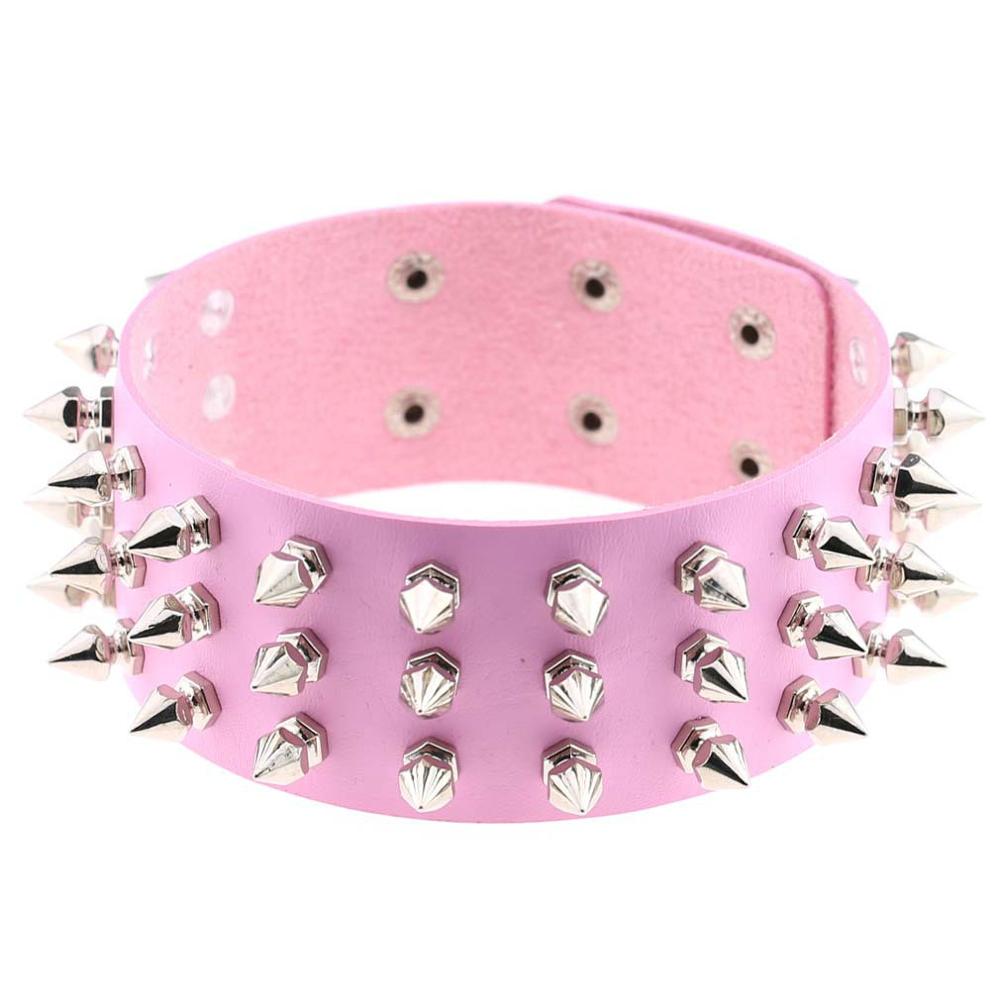 Punk PU Leather Spike Choker Necklace Women Rivets Neck&Wrist Wear Multi-purpose Funky Chockers collar lock jewelry: CR639H