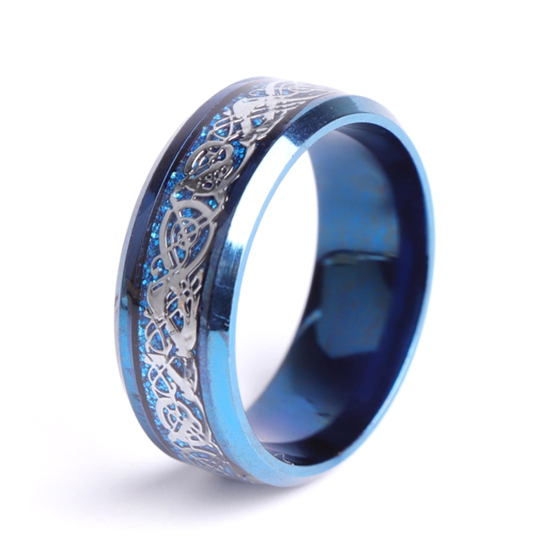 Mode Blauwe Tungsten Carbide Ring Dragon Blauw Carbon Fibre Mannen Ring Voor Vrouwen Bruiloften Klassieke Minnaar Paar Ringen