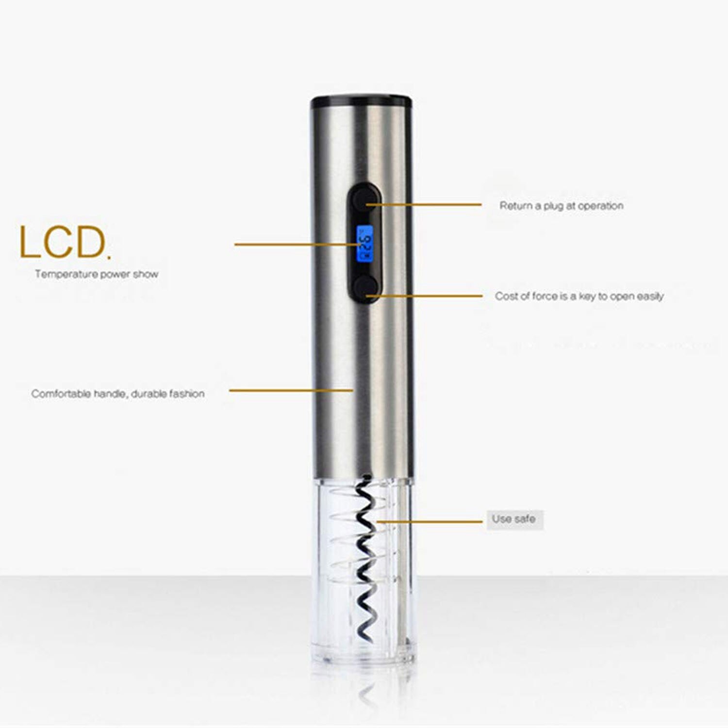 Electric Corkscrew Electric Stainless Steel Wine Bottle Opener With Charging Stand Lcd Battery Indicator, Silver (Eu Plug)