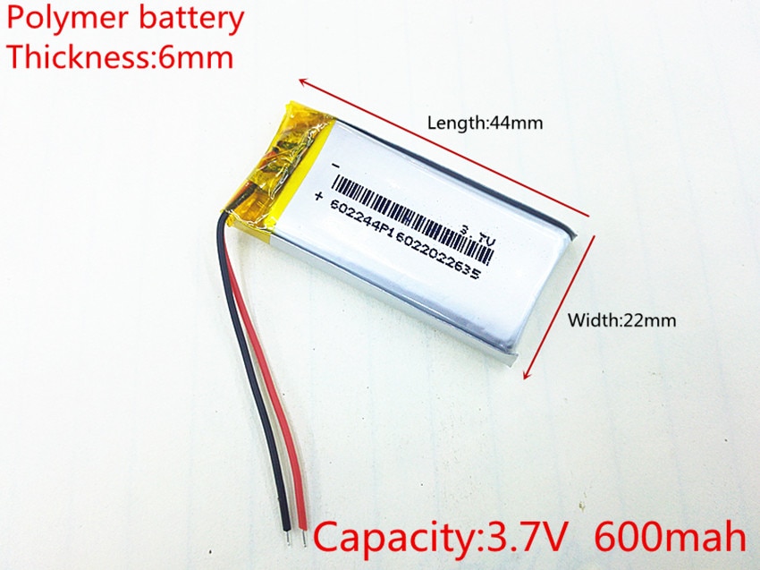 Polymer batterij 600 mah 3.7 V 602244 smart home MP3 luidsprekers Li-Ion batterij voor dvr, GPS, mp3, mp4, mobiele telefoon, luidspreker
