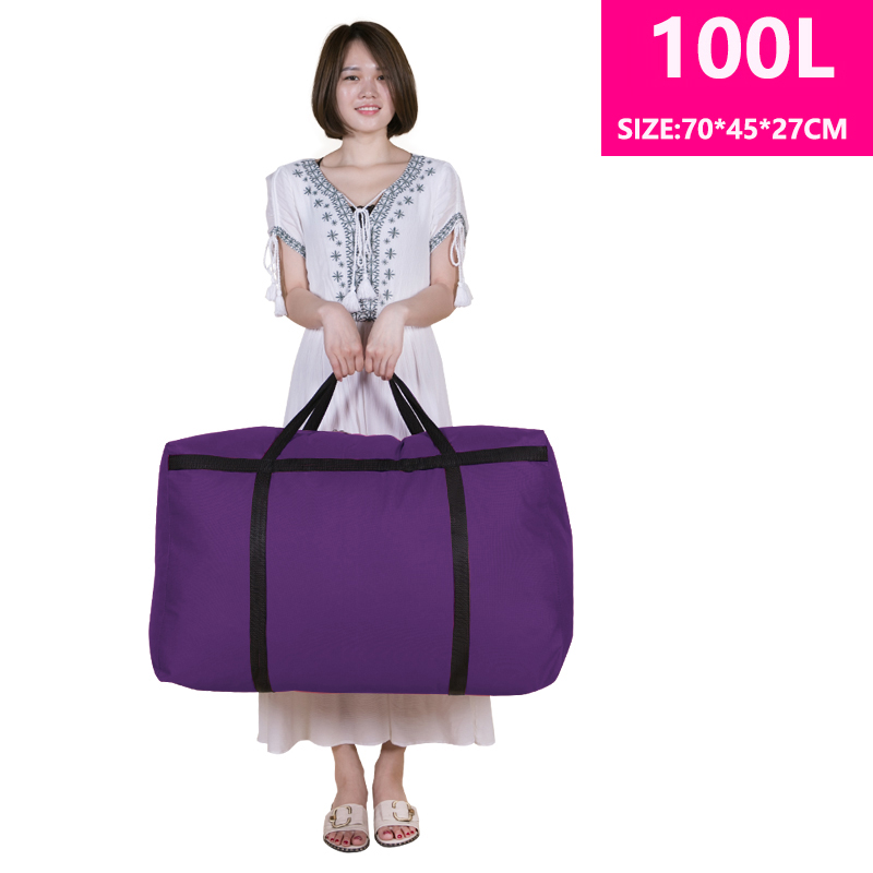 Large-capacity canvas moving house luggage clothes storage portable extra large men&#39;s travel bag quilt big bag: violet 100L