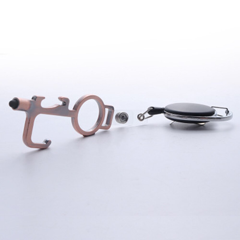 Touch Screen Buttons Edc Door Opener Hygiene Hand Antimicrobial Contactless Press Elevator Tool Portable Door Opener Keychain: Red copper