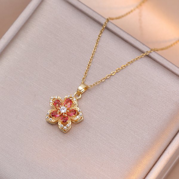 Collar con colgante de tulipán de acero inoxidable ligero de lujo para mujer, cadena de Color dorado, collar de flores, de joyería de la suerte para niñas: Pistola negra plateada