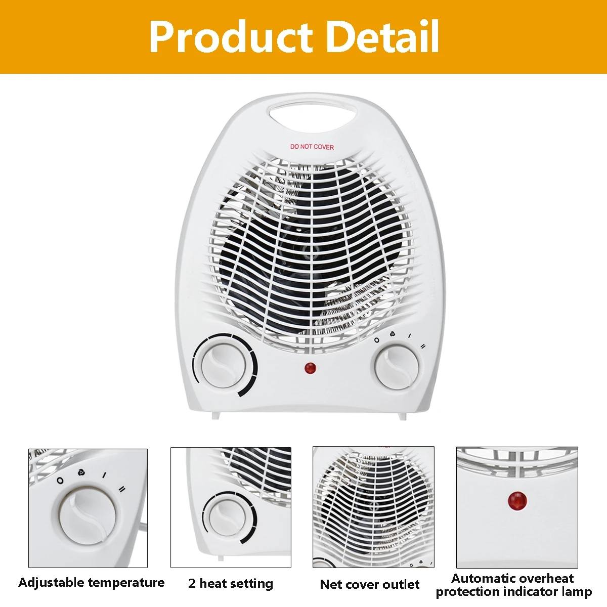 2In1 1000/2000W Electric Heater Cooler Kitchen Office Desktop Warm Air Heater Fan PTC Silent Fast Heat Thermostat Home Appliance