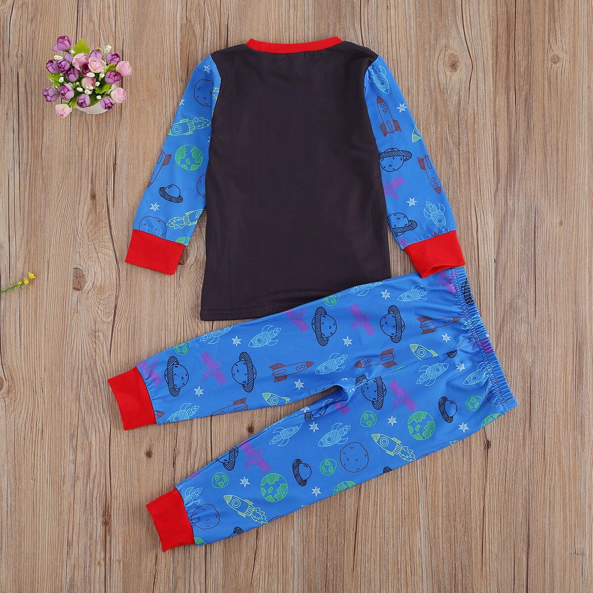 Børn barn baby dreng pyjamas sæt nattøj tøj efterår efterår langærmede t-shirt bukser rumskib hjemmetøj tøj 2 stk.