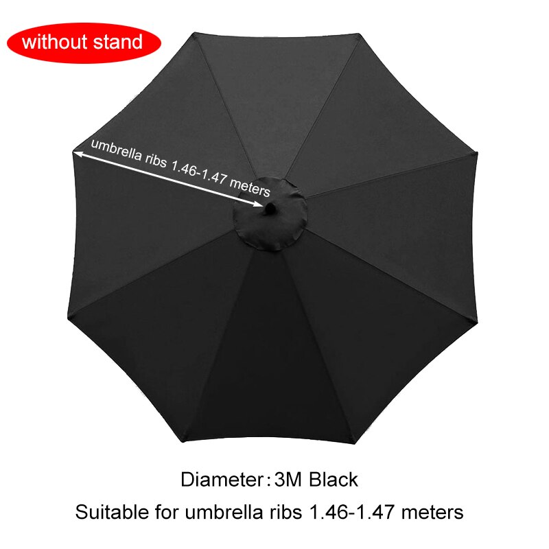 2/2.7/3M Parasol Vervangbare Doek Zonder Stand Outdoor Tuin Patio Banaan Paraplu Cover Waterdicht Zonnescherm Luifel: 3m Black for 8 Ribs