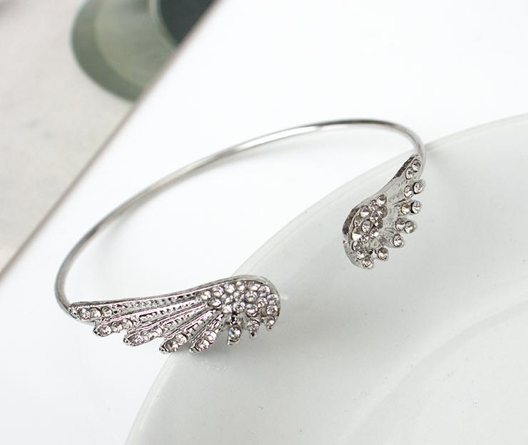 Angel Wings Bracelet Adjustable Woman Riding Bike Jewelry Open Bracelet Silver Plated Crystal Spacecraft: Default Title