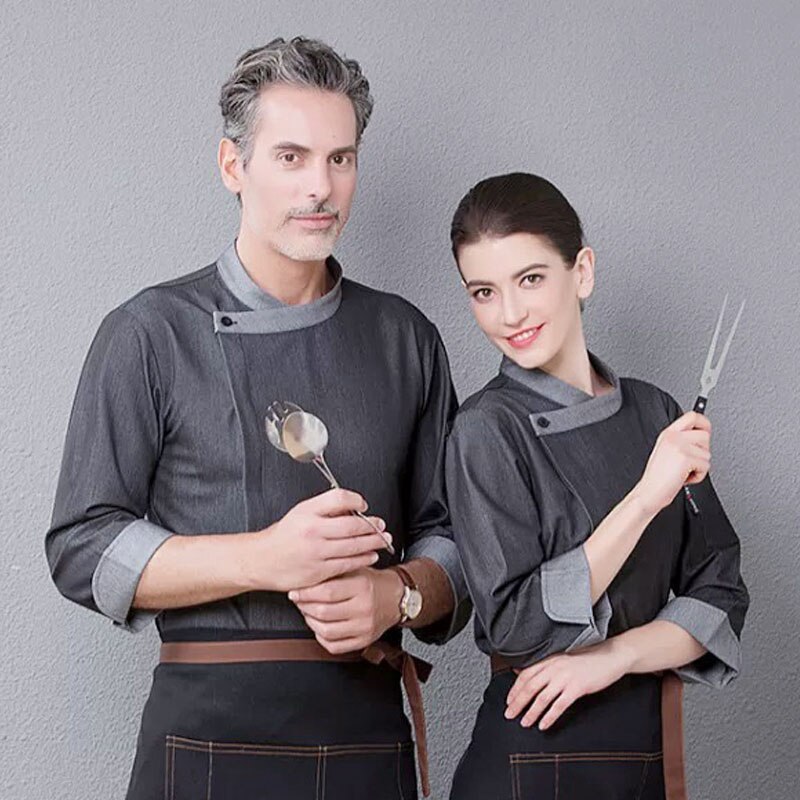 WELIVENICE Chef Uniformen Mannen Vrouwen Restaurant Hotel BBQ Eten Diensten Koken Kleding Wit Grijs Blauw: Grijs / L