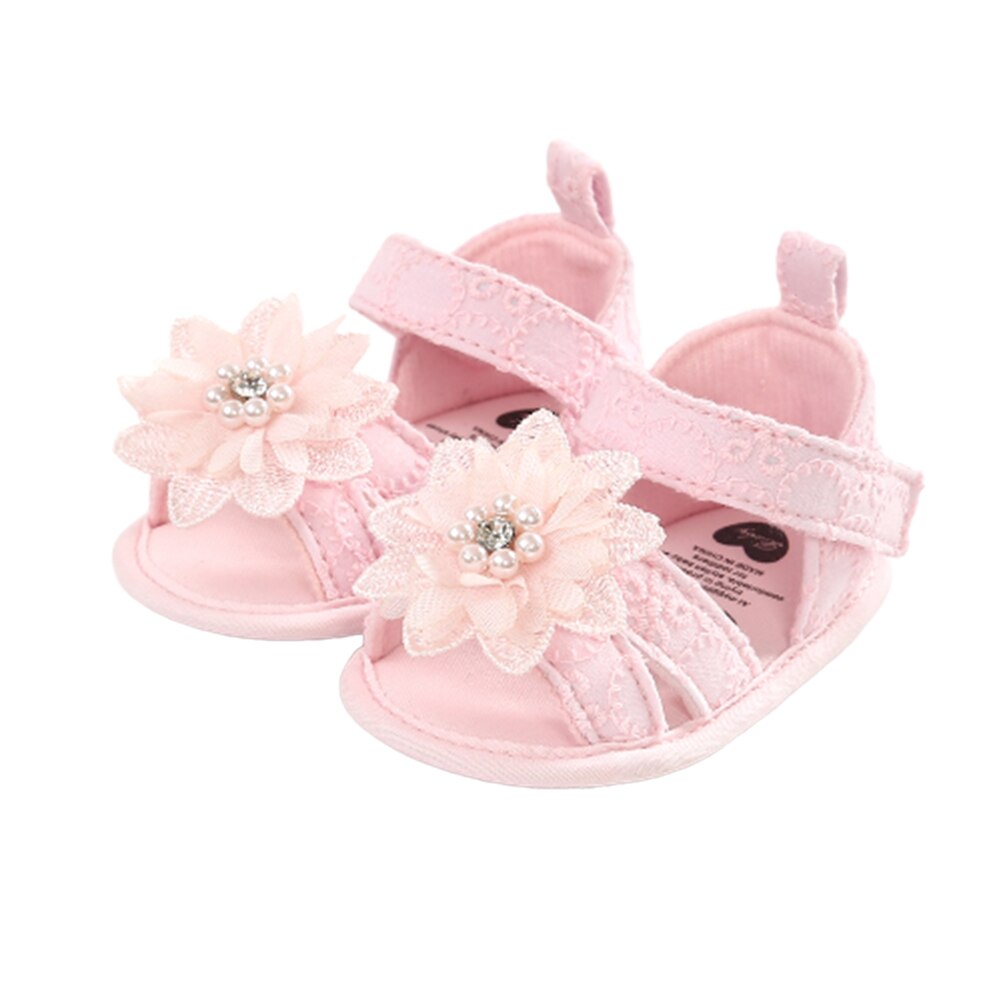 Sandales d'été en dentelle pour bébés filles de 0 à 18 mois, chaussures de princesse en coton à semelle souple: Rose / 13-18 mois