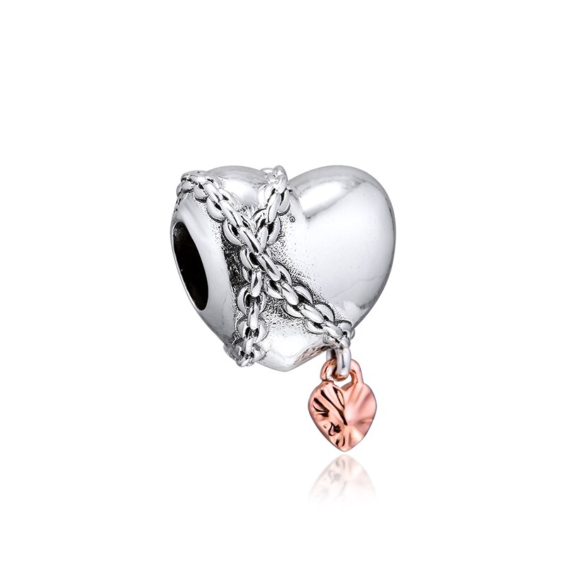 Echt 925 Sterling Silver Charm Geketend Hart Charm Kralen Fit Vrouwen Pan Armband Diy Sieraden
