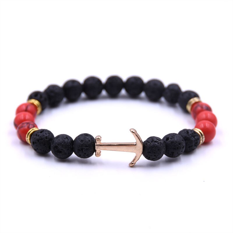 Brazalete de ancla dorado cuentas pulseras de piedra de lava para mujeres Pulseira Masculina joyería para hombres Feminina Bileklik brazalete elástico: bracelete