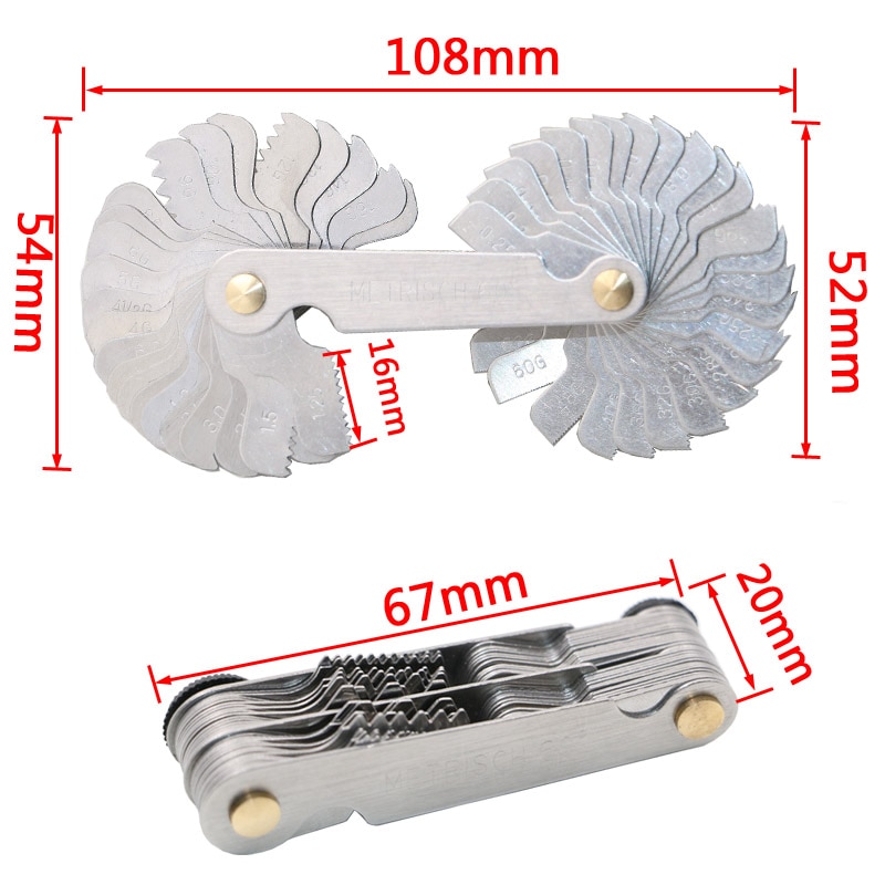 JIGONG Thread Plug Gage Stainless Steel Metric Screw Pitch 52pcs 60 and 55 Degree Thread Measuring Gage Gauge
