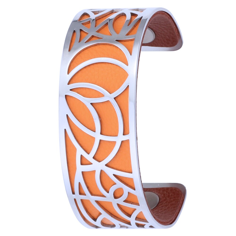 Koaem Rvs Armband Femme Acier Inoxydable De Luxe Manchet Bangle Abstract Patroon Verwisselbare Lederen Sieraden: 004