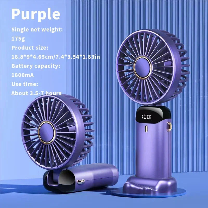 Mini ventilador portátil dobrável, 3000mah, mesa externa, pendurado no pescoço, 5 velocidades, usb, recarregável, suporte para telefone, tela de exibição: Verde escuro