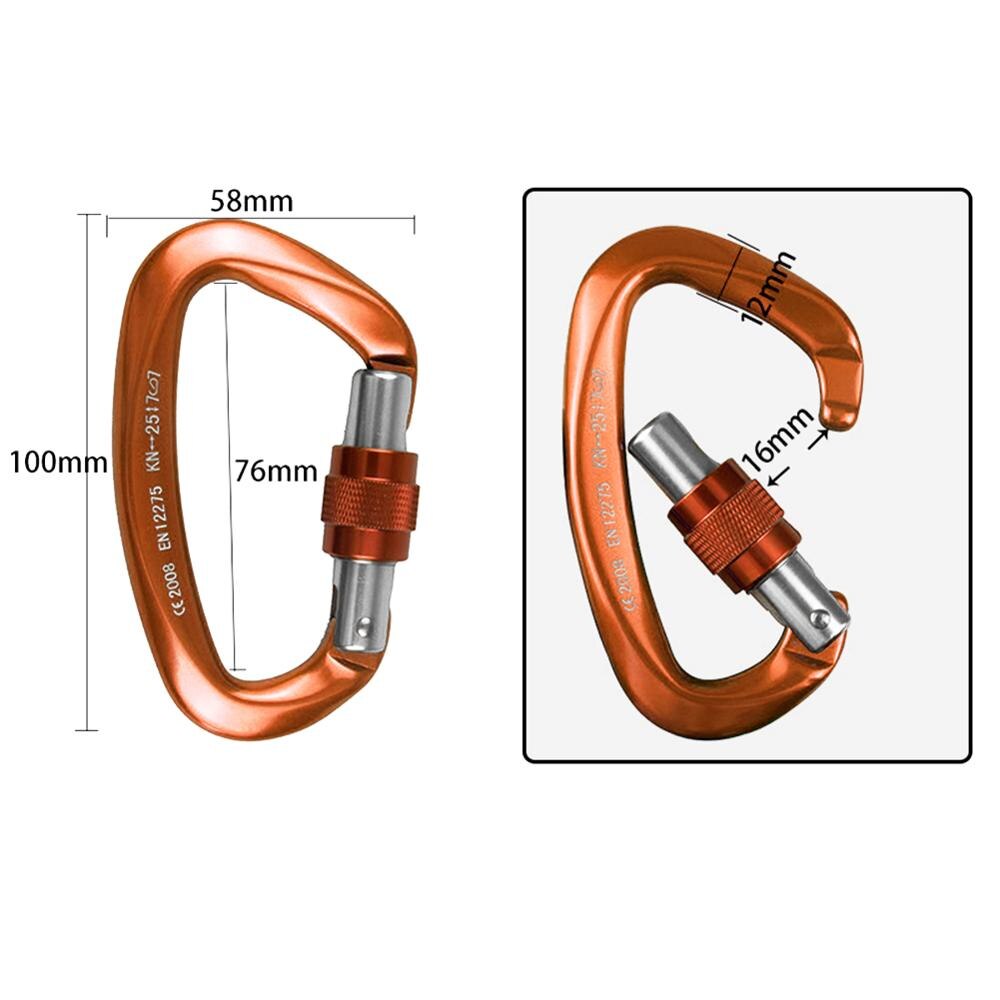 Mosquetón de escalada de rocas en forma de D 25KN, gancho de seguridad, escalador de Magnalium forjado en para senderismo, viajes, montañismo, Karabiner-CE Eertif: (Orange)