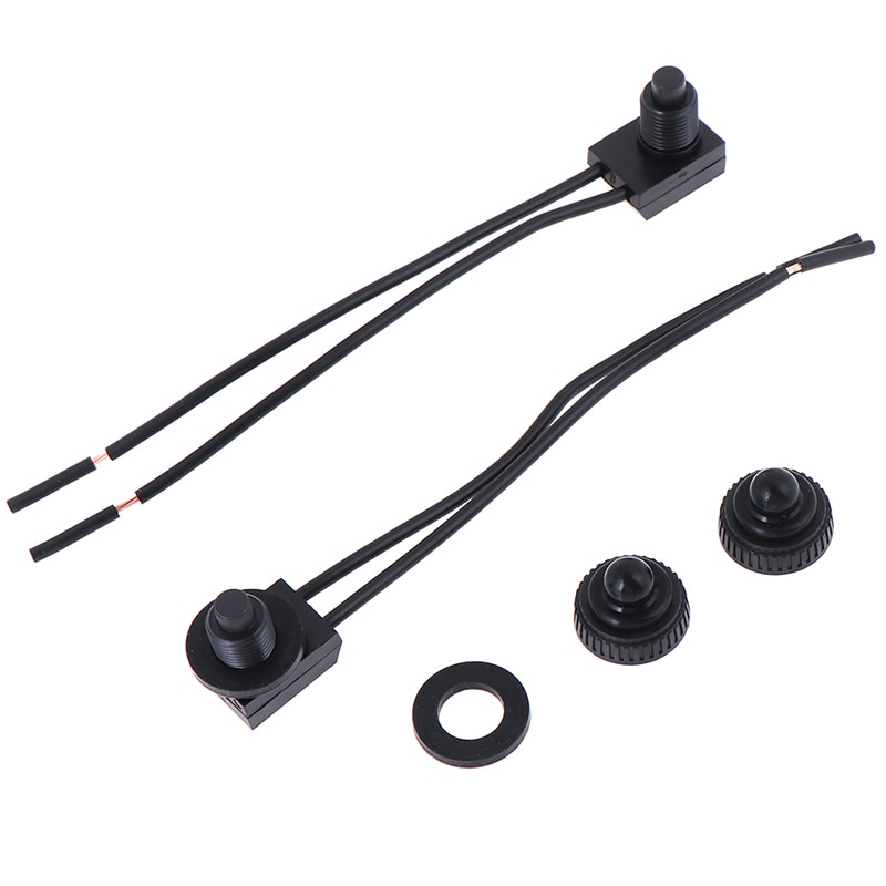 2PCS 12V Waterproof Push Button On-Off Switch With 4" Lead Wire Black