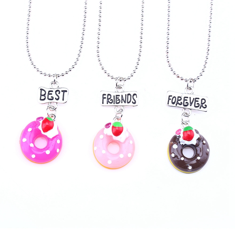 1set(3PCS) Soft Ceramic Doughnut Best Friends Pendant Necklace Cake Girl BFF Necklace Children Jewelry , N-829: N-829