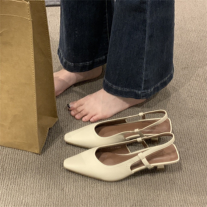 Baotou-Sandalias de tacón fino de alto grado para mujer, zapatos individuales de tacón bajo puntiagudos con falda, 24, primavera y verano