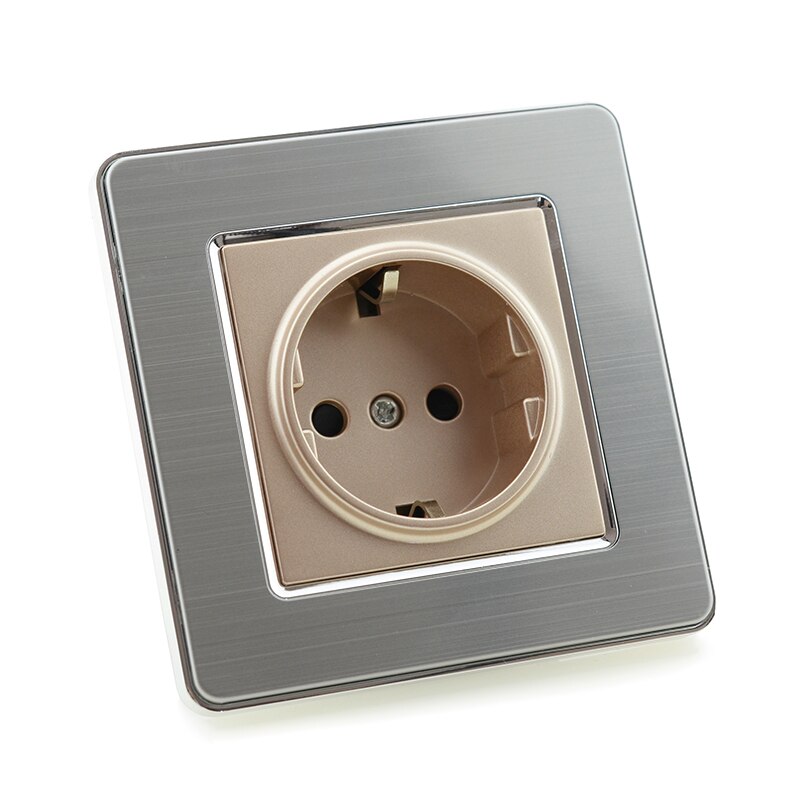 Avoir EU/DE/RU Standard Plug Socket Power Stainless Steel Panel Grounding Socket 146mm*86mm Double Plug Electrical Outlet