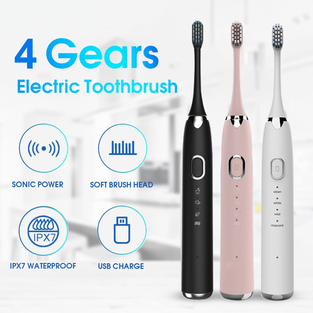 Sonic Elektrische Tandenborstel 4 Modes Usb Aangedreven Reizen Waterdichte Toothbruhs Automatische Volwassenen