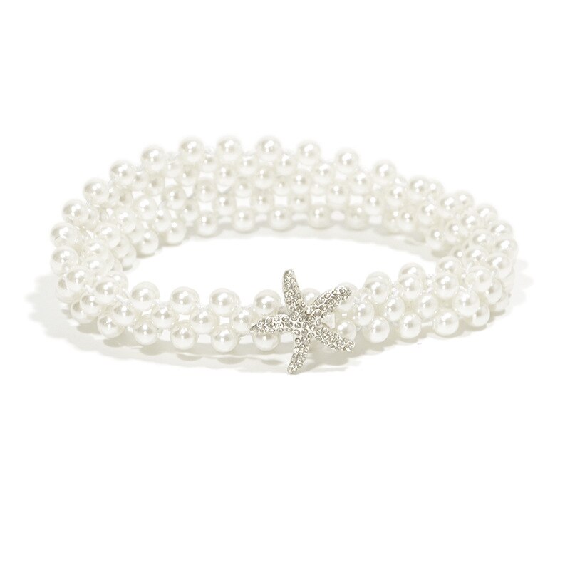 Ceinture à boucle en perles, cigogne abeille étoile de mer, élégante, élastique pour femmes, sangle en cristal