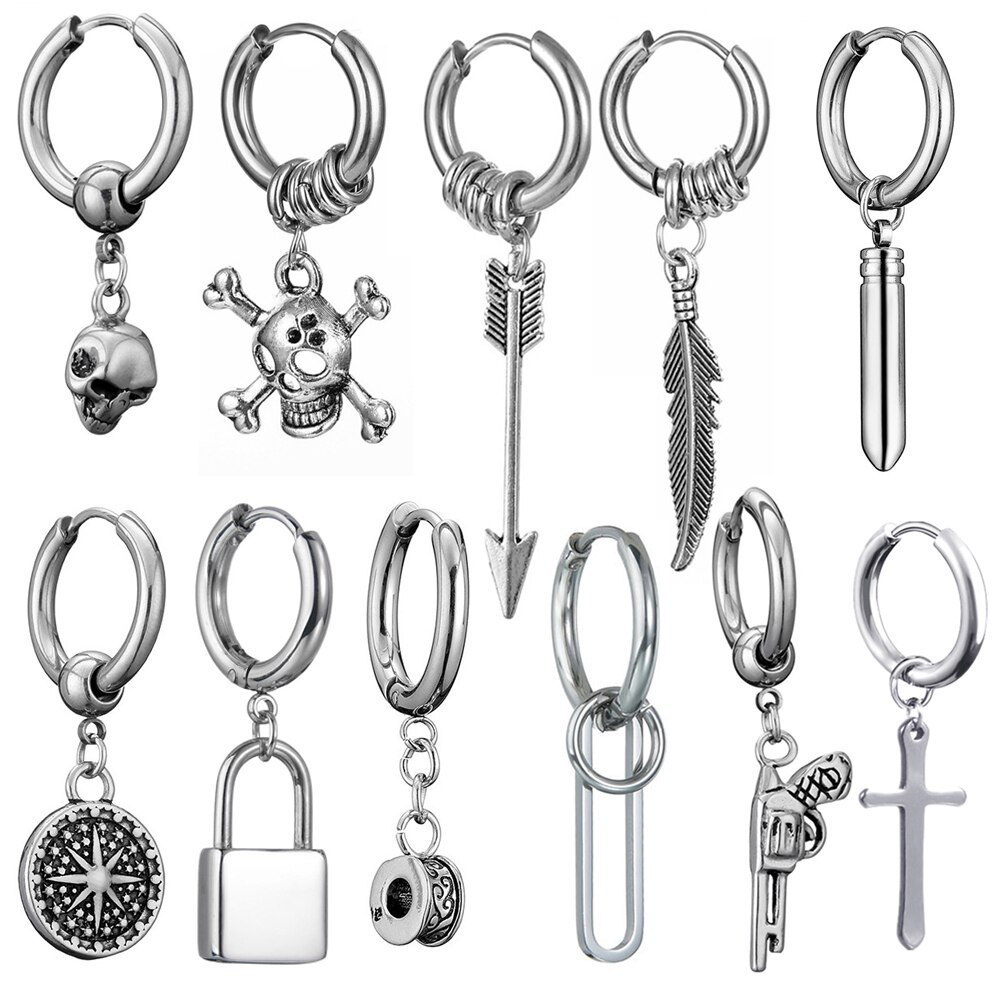 Vintage Skull Earrings for Women Goth Hoop Earrings Men Party Jewelry Aretes De Mujer Punk Piercing Stainless Steel Earrings
