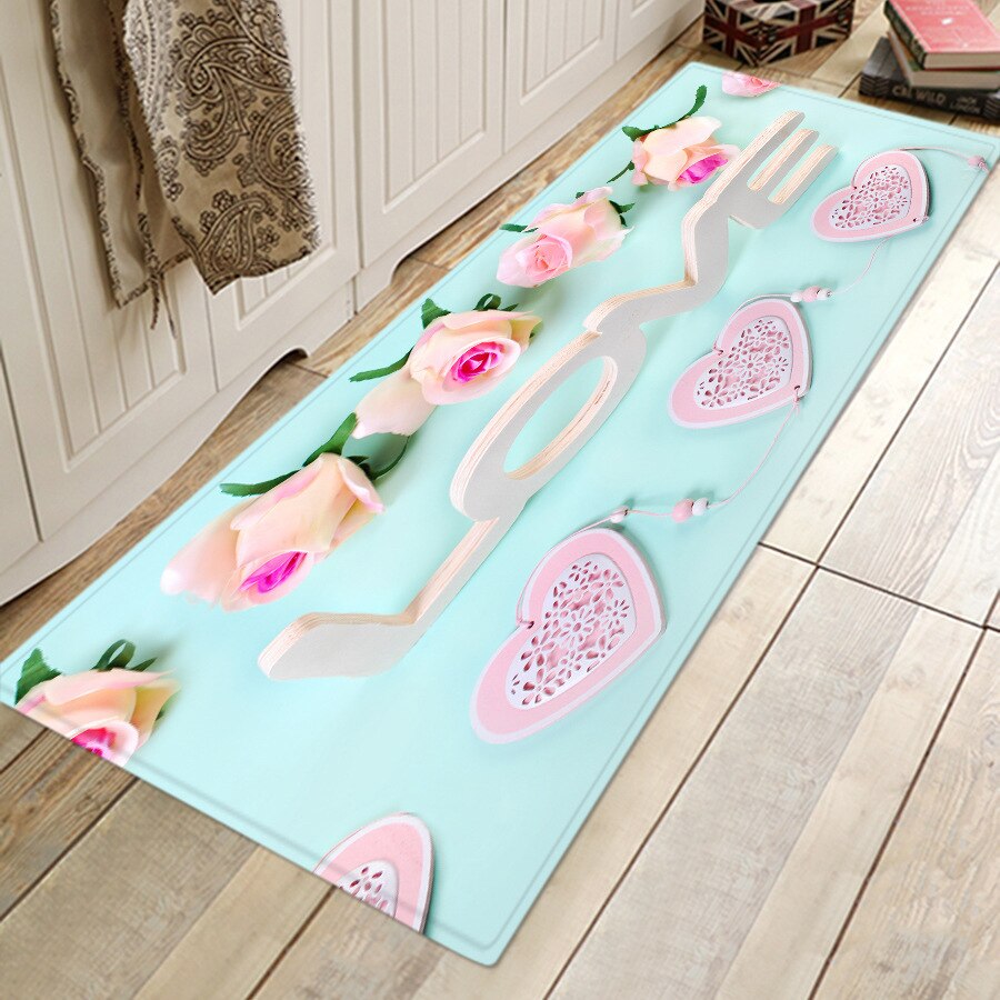 Skridsikkert langt køkkentæppe rose love heart gulvmåtte tæppe valentinsdag dekorationer til hjemmet indgang dørmåtte tatami tapete