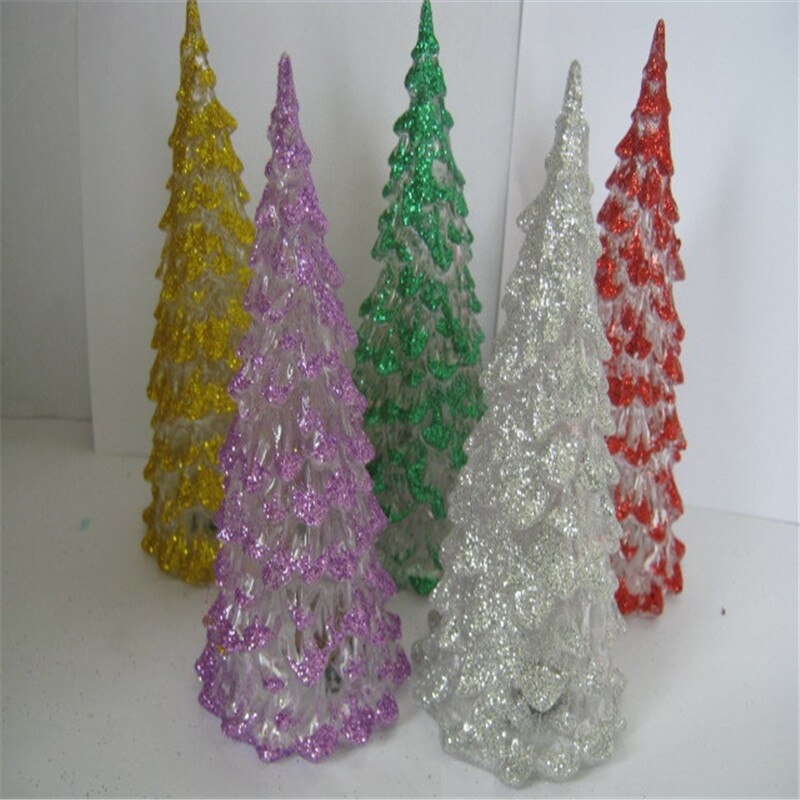 Colorful Acrylic Night Lamp for Christmas Tree Colorful Color Changing Small Night Light Gold Powder Christmas Tree