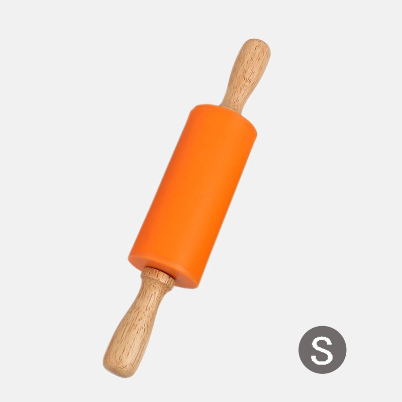 S M Siliconen Deegroller Deeg Meel Roller Non-stick Houten Handvat Keuken Bakken Koken Tools Kerst Rolling pin: Orange S