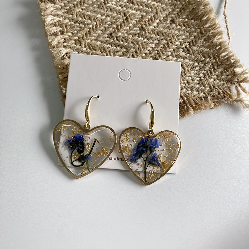 Graduation FORGET ME NOT Dried Flower Resin Earrings for Best Friend Jewelry Real Forgetmenot Flower Heart Earrings: ROYAL