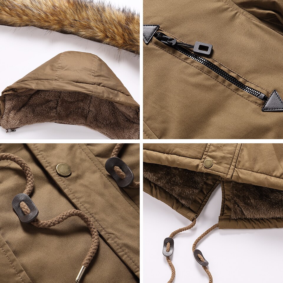 Miesten talvi parkatakki miesten pitkä takki puuvilla lämmin paksu rento parka miesten pitkä karvakaulus fleece tuulenpitävä hupullinen takki