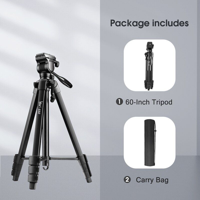 Stativ för 152cm kameror för dslr/slr med vätskehuvud i aluminium, fotostativ med telefonhållare &amp; avlägsen: Stativ