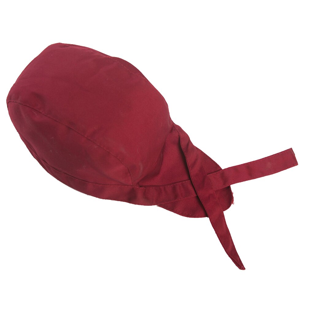 2 Pieces Unisex Kitchen Catering Chef Skull Cap Tie Back Pirate Hat Headwrap Bandana Hats, Wearable - Black Red