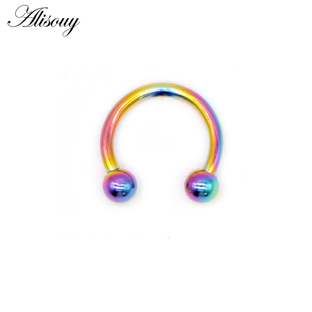 Alisouy 2Pcs 16G Anodized Circular Barbell Ring Nose Hoop Ear Cartilage Tragus Piercing Labret Ring For Unisex Jewelry: 2pc Colorful / 1.2x6x3 mm