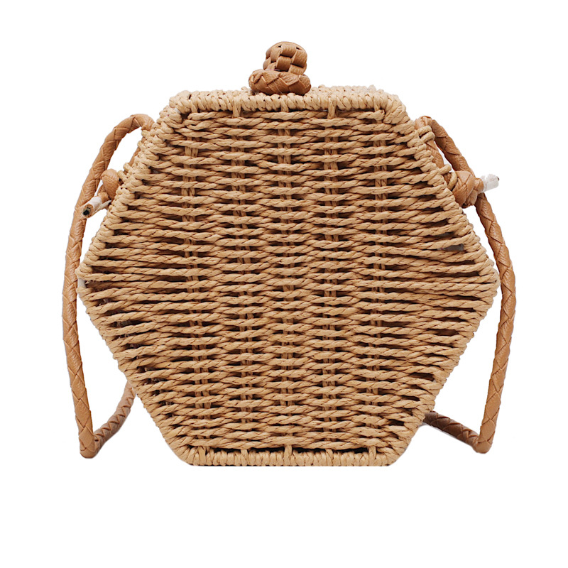 Hexagone femmes sac à main été plage paille sac bohême rotin tissé rétro épaule bandoulière sacs à la main couleur unie Bali boîte