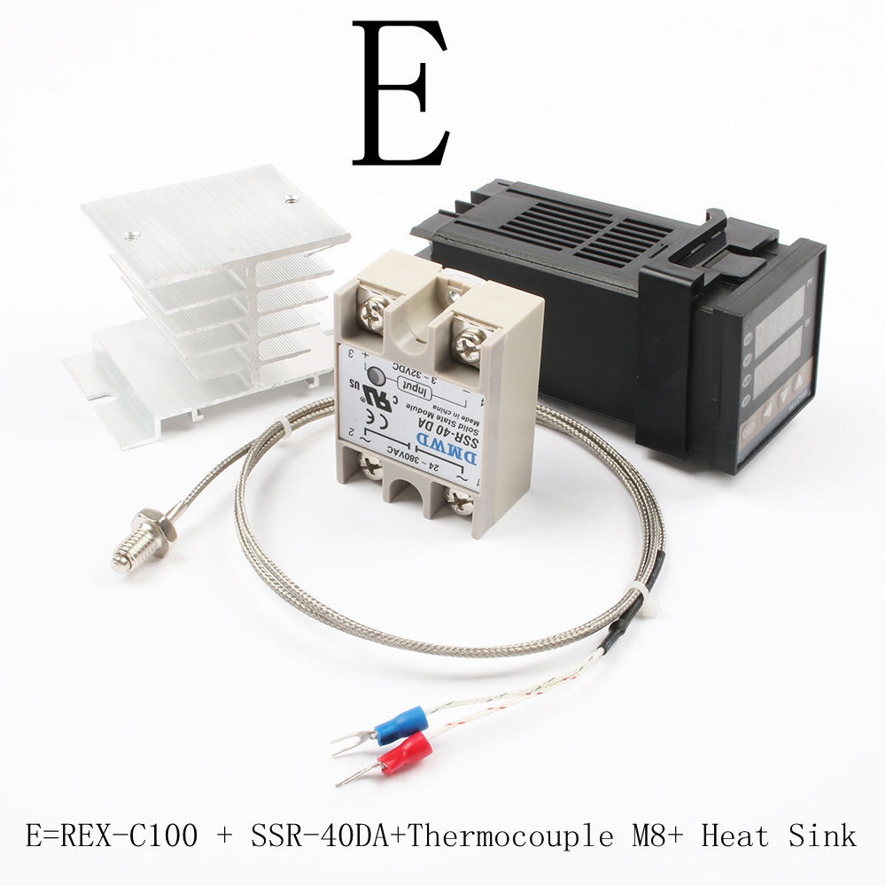Digital 110V~240V PID REX-C100 Temperature Controller + max.40A SSR Relay output + K Thermocouple PID Controller Set Heat Sink: E