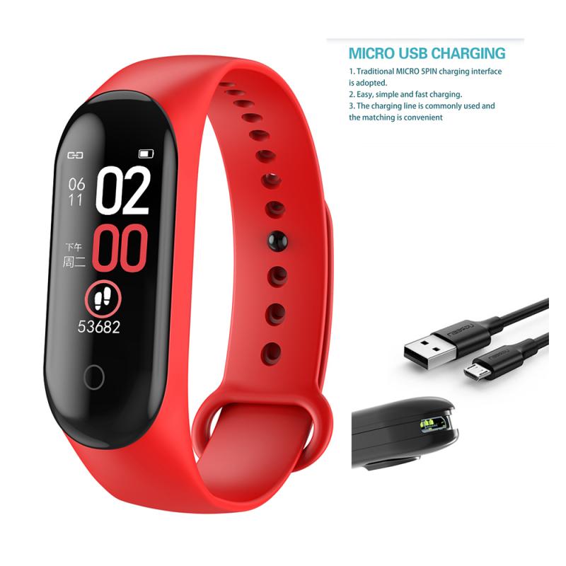 M4 Smart Watch Band Sport Tracker Watches Smart Bracelet Health Watch Fitness Wristband Blood Pressure Heart Rate Monitor Bands: red