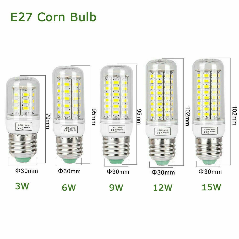 E27 LED Luz de maíz 5730SMD 3W 6W 9W 12W 15W Lámpara LED superbrillante Luz blanca fría/neutra/cálida 360 ° Iluminación para el hogar 110V 220V: Blanco / Blanco / 32 W
